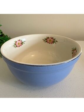 Hall’s Vintage Blue Roses Floral Ceramic  Bowl